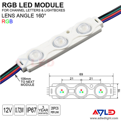 O módulo do diodo emissor de luz do RGB ilumina a cor impermeável do Signage 3 do luminoso de SMD 5050 que muda 12 volts